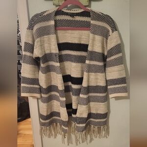 American Living Striped Fringe Open Cardigan Sweater